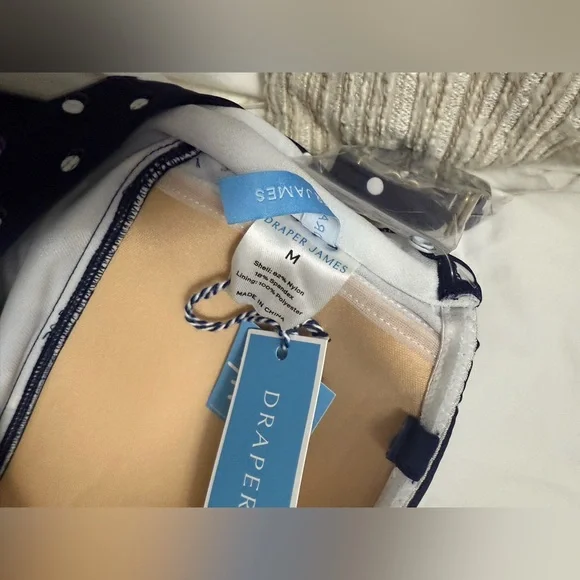 Draper James Bandeau One Piece Navy Polka Dot Swimsuit NWT- Size Medium - Picture 5 of 10